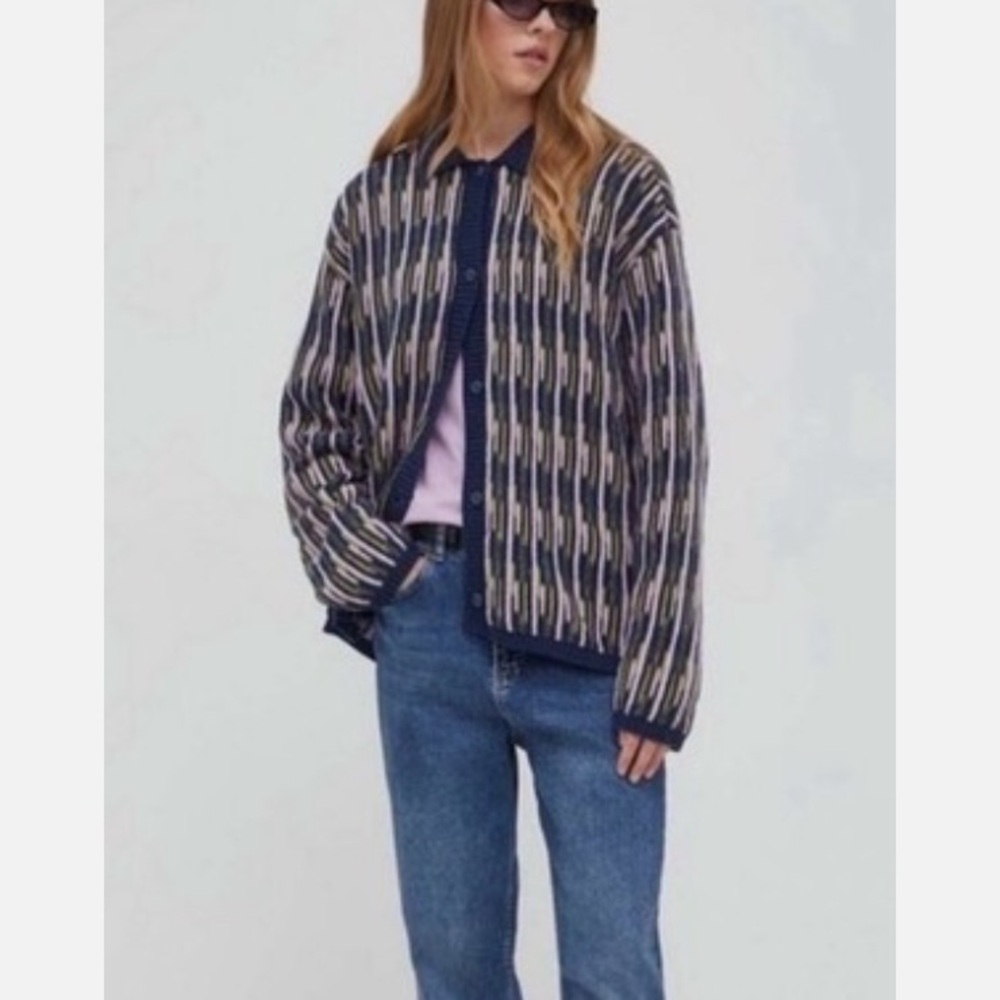 VANS Grunge Chunky Striped Navy Knit Button-Up Cardigan (M/L)